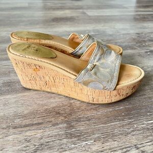 Coach Classic Monogram Metallic Canvas Slide Platform Sandals